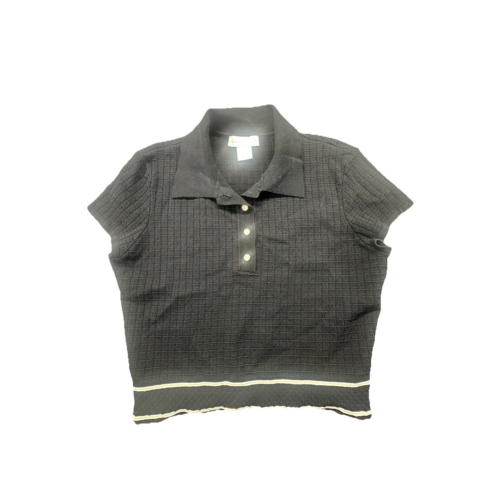 House of Harlow Black Collared Knit Crop Top Shirt Size Medium